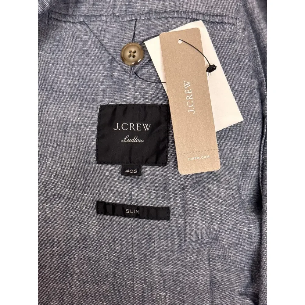 New J Crew Ludlow Blazer 40S Short Mens Somelos Cotton Linen Blue
